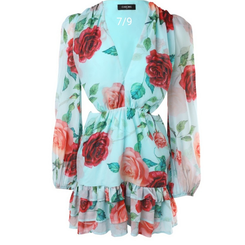 chic Floral Mini Dress - Red and Green